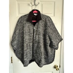 Calvin Klein Women One Size Sherpa Lined Fleece Poncho Shawl GrayBlack Heathered
